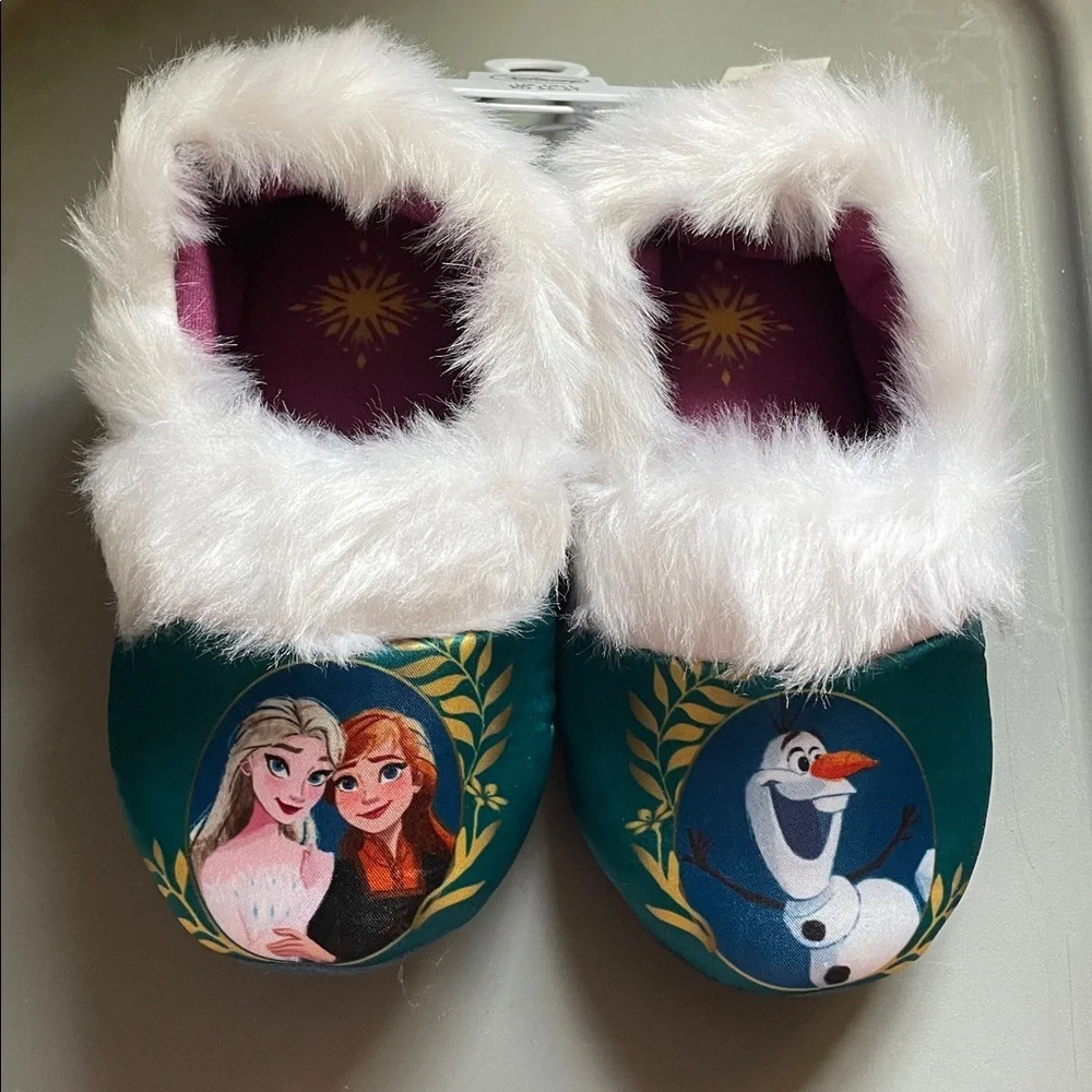 Frozen Kids Slippers with White Fur Trim